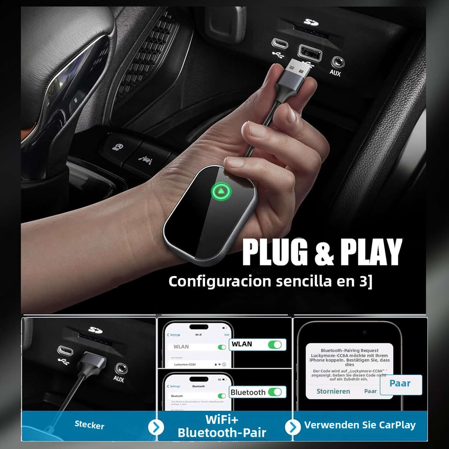Kabelloser CarPlay & Android Auto Adapter – Für Fahrzeuge mit kabelgebundenem CarPlay