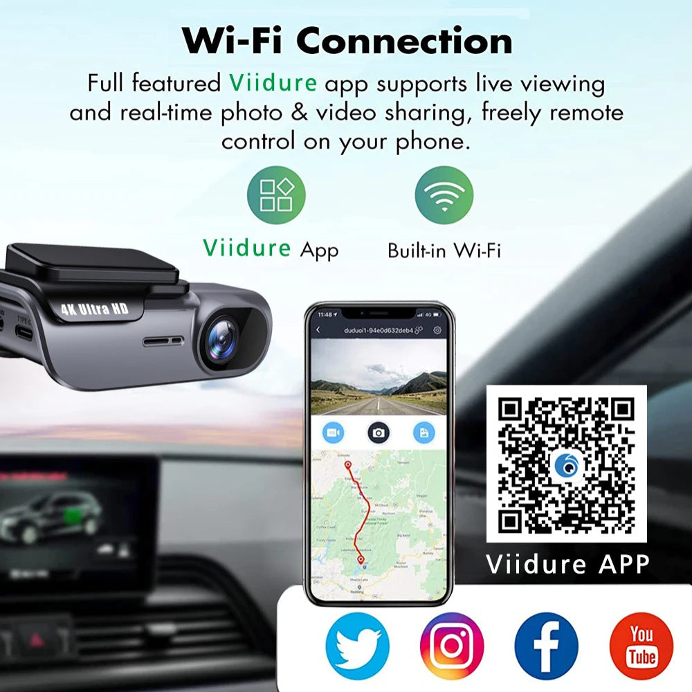 4K Dashcam mit WLAN & Smartphone-Verbindung · Nachtsicht in HD · Zeitraffer · Einfache Installation