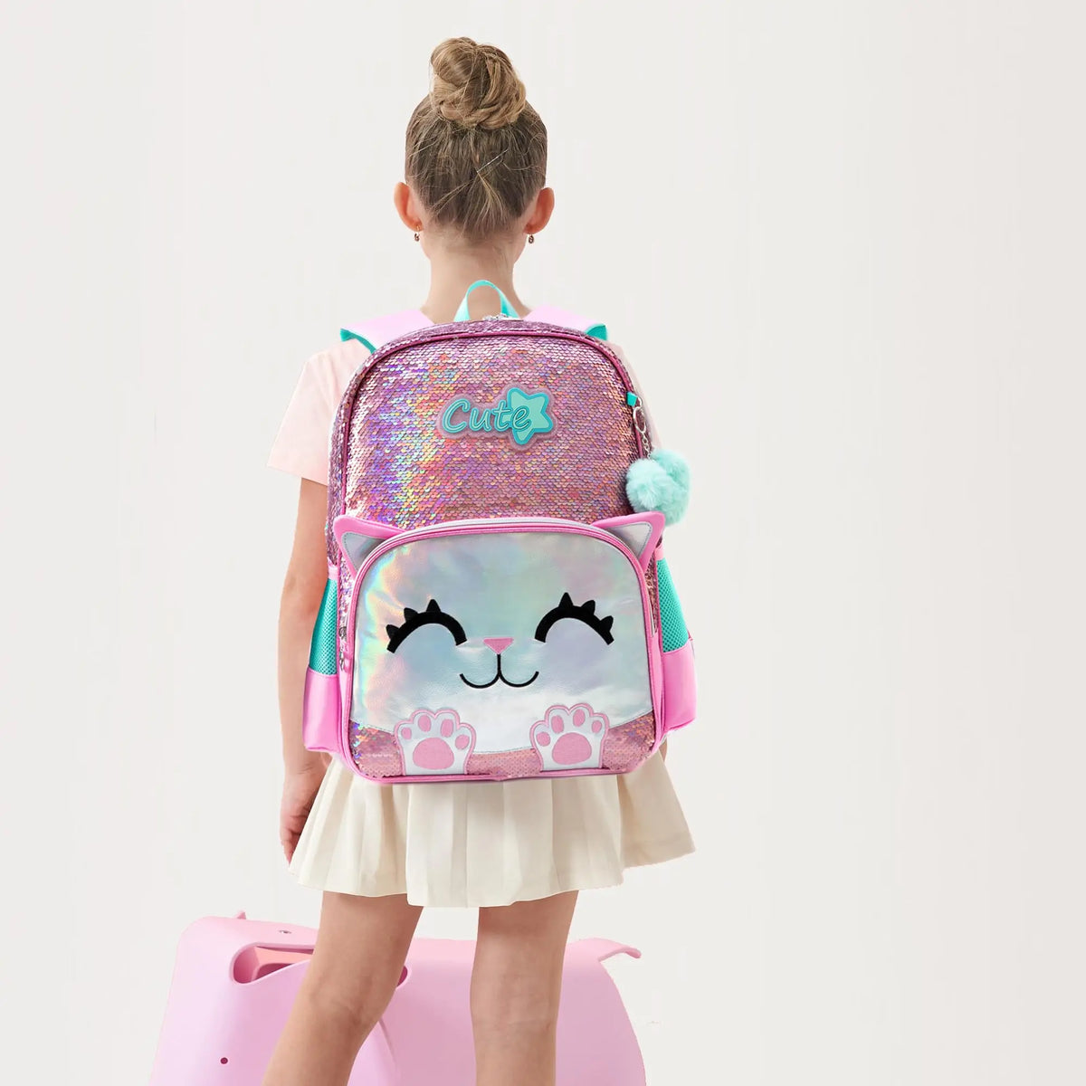 Meetbelifey 3-Piece School Set with Sequins - Backpack + Pouch + Pencil Case